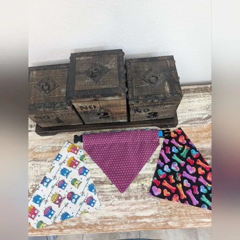 Hand Crafted Over the Collar Pet/Dog Bandanas Set of 3, Size Medium